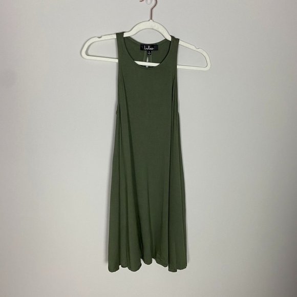Lulus Olive Green Swing Mini Dress Womens Small Sleeveless Summer Flirty Jersey - Picture 1 of 9